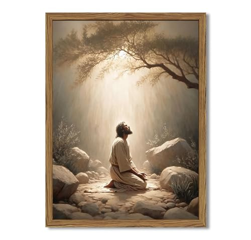 Jesus Praying Canvas Wall Art, Christian Pictures Wall Decor Paintings, Religious Prints Home Decoration for Living Room Bedroom Church Prayer Room Dining Room 12x16 inch Framed | Amazon (US)