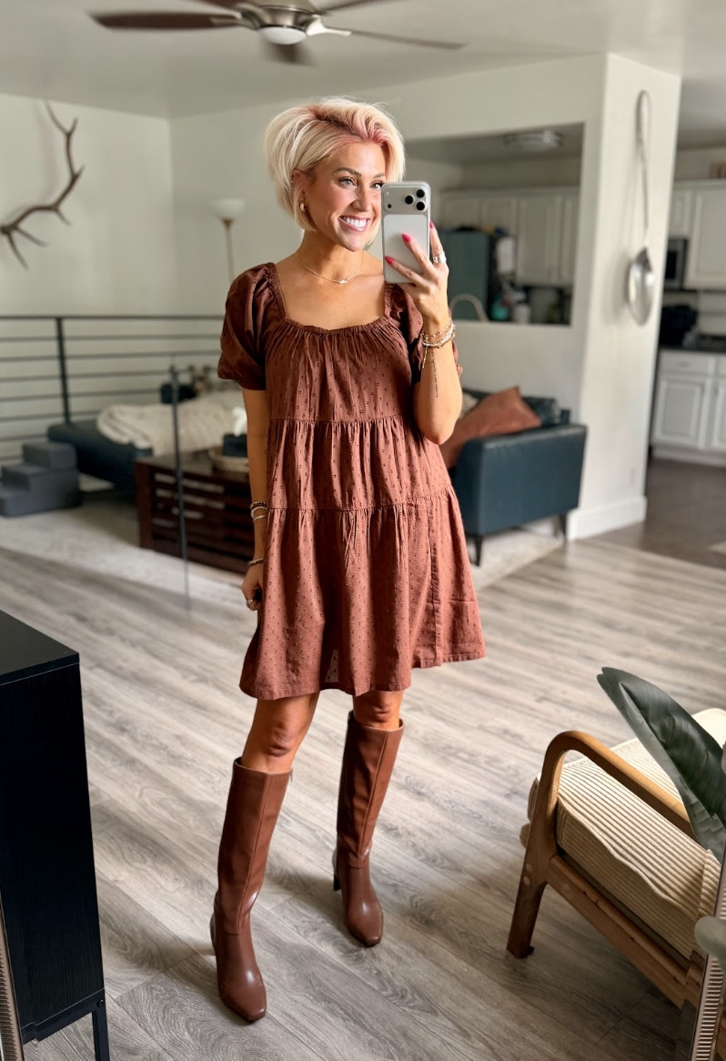 This dress came home with me immediately!! Dress: Small // Boots: TTS 

 #LTKootd #LTKSaleAlert