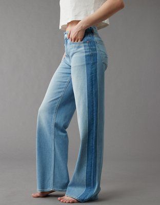 AE Dreamy Drape Stretch Side Stripe Super High-Waisted Baggy Wide-Leg Jean | American Eagle Outfitters (US & CA)