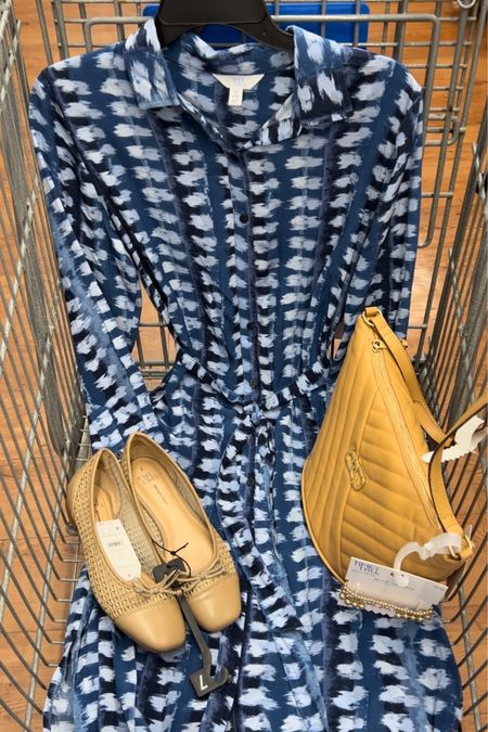 Walmart outfit idea with this shirtdress, woven ballet flats and crossbody bag. I got my usual small in the dress. It’s thin rayon yet not see through.👏 Perfect work to weekend! 

#LTKfindsunder100 #LTKfindsunder50 #LTKover40