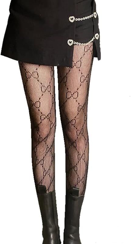 Guwada Fashion Fishnet Stockings Lace Patterned Tights for Women Sexy Sheer Tights Letter Tights ... | Amazon (US)