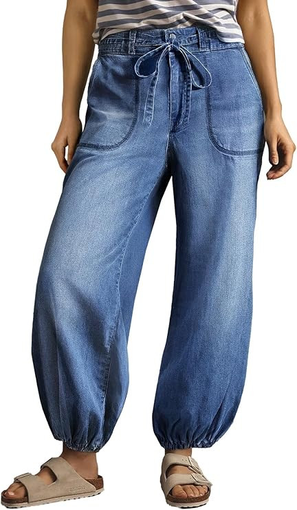 Sidefeel Women's Wide Leg Jeans High Waisted Drawstring Baggy Stretchy Trendy Harem Loose Ankle D... | Amazon (US)