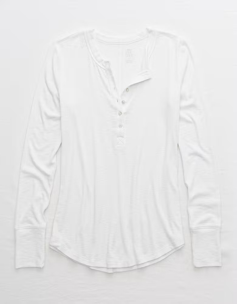 Aerie Long Sleeve Ribbed Henley T-Shirt | American Eagle Outfitters (US & CA)
