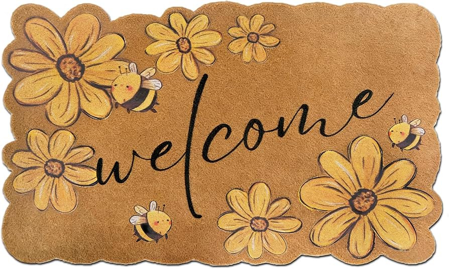 Spring Sunflower Coco Coir Welcome Doormat, 17"x30" Cute Floral Scalloped Rugs for Floor,Heavy Du... | Amazon (US)