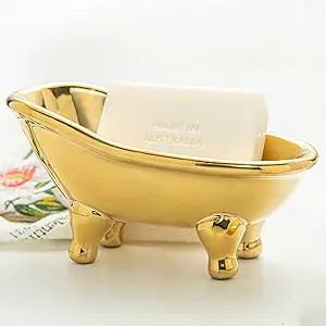 5.6" Ceramic Mini Bathtub Soap Dish Decortative Clawfoot Bathroom Soap Dish (Golden) | Amazon (US)