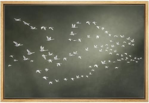 wall26 Framed Canvas Print Wall Art Flying White Cranes Over Olive Background Illustrations Moder... | Amazon (US)