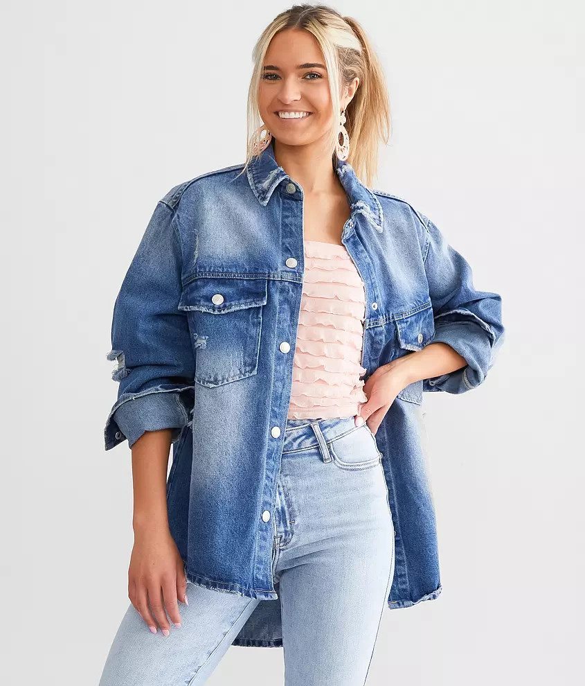 Distressed Denim Shacket | Buckle