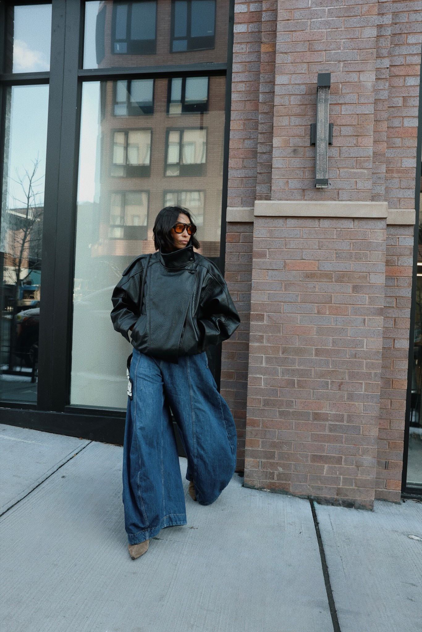 Leather jacket wide leg pants winter outfit 

#LTKSaleAlert #LTKOver40