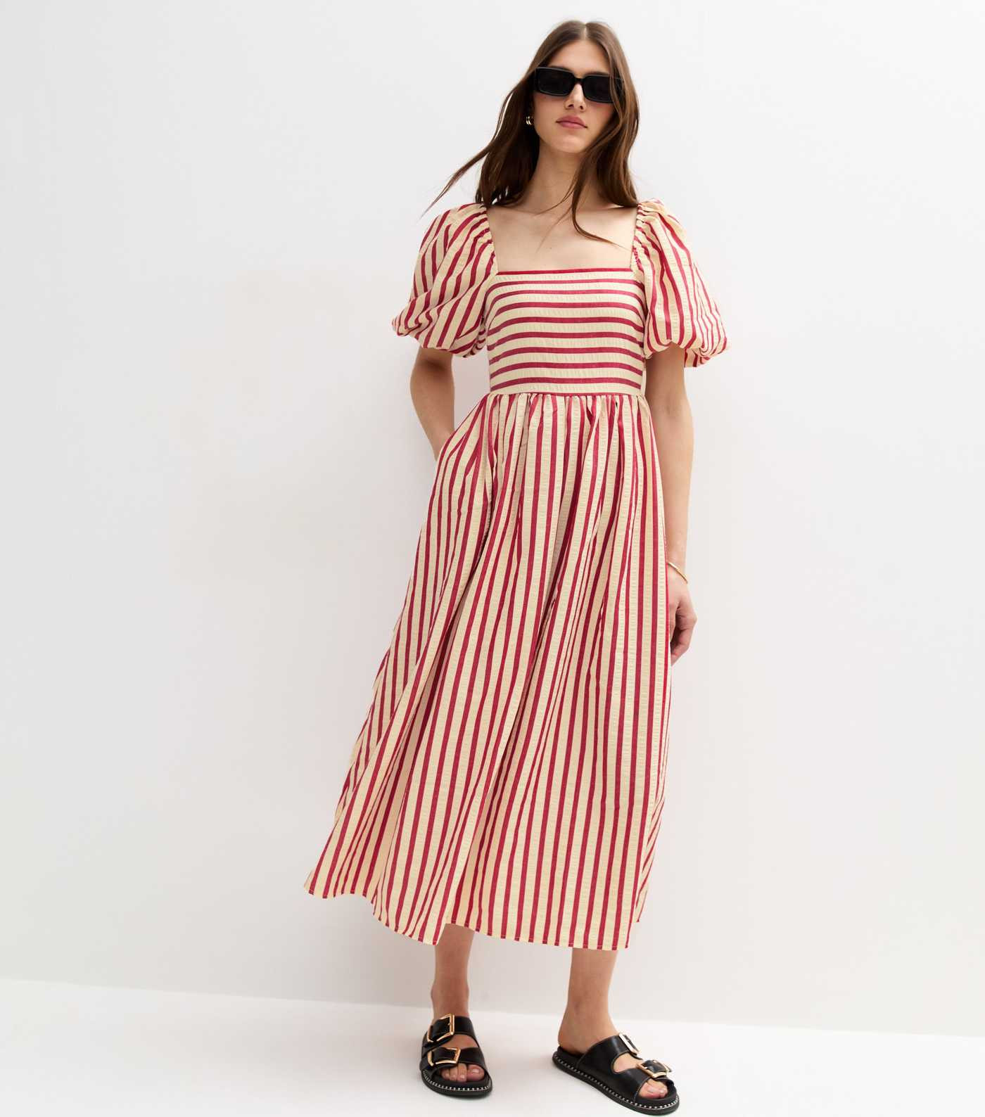 Red Striped Woven Puff Sleeve Milkmaid Midi Dress
						
						Add to Saved Items
						Remove fr... | New Look (UK)