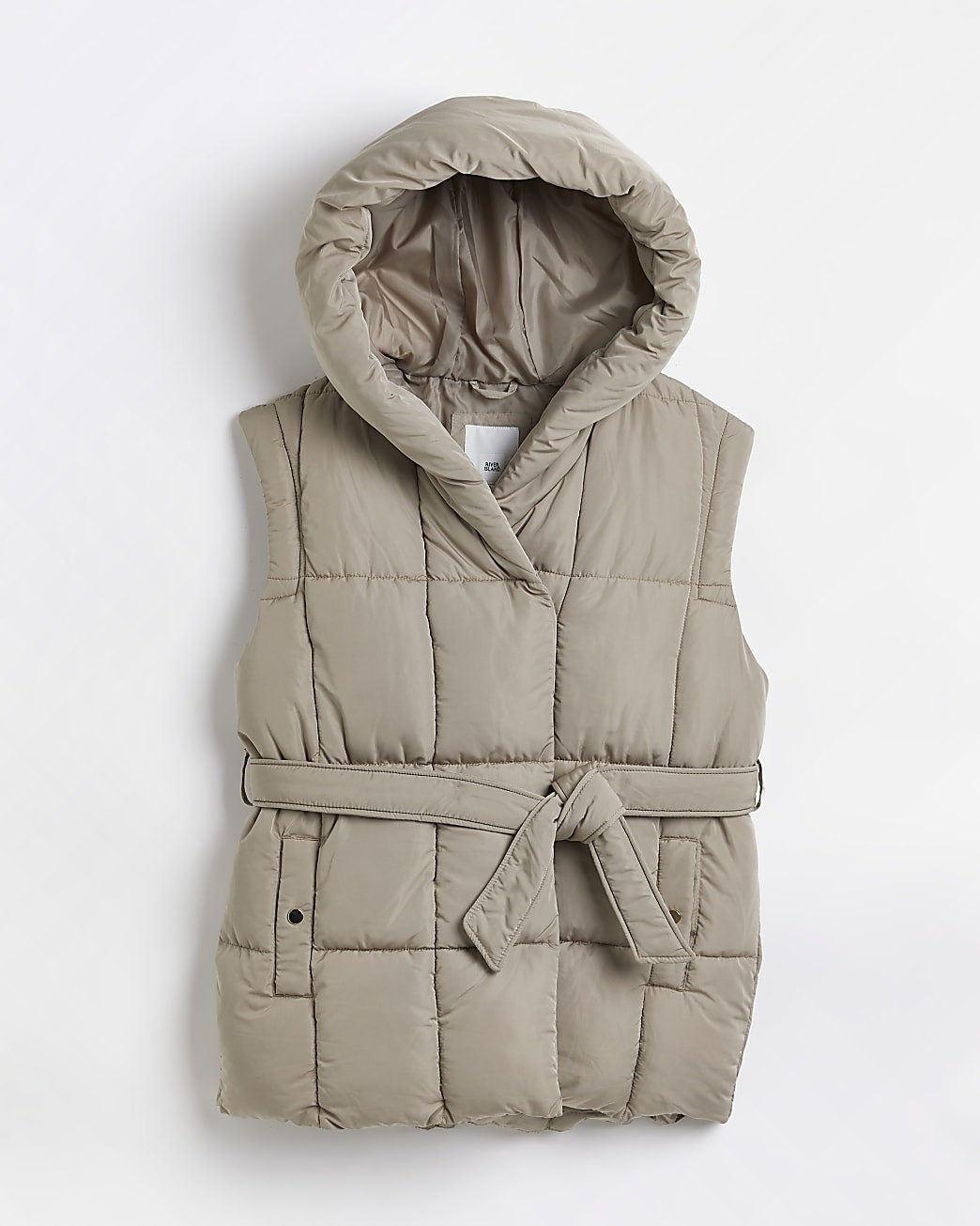Brown tie waist puffer gilet | River Island (UK & IE)