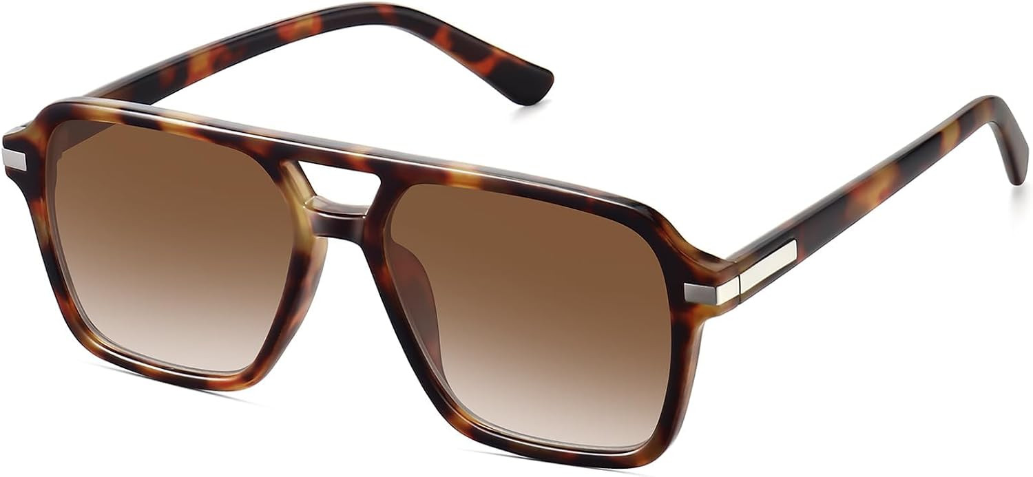 Retro Aviator Sunglasses for Women Men Trendy Classic Square 70s 80s 90s Vintage Shades Double Bridge Aviators FZN813 | Amazon (US)