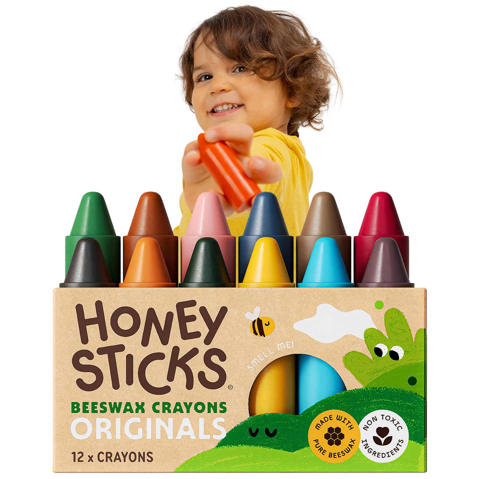 Honeysticks 100% Pure Beeswax Crayons (12 Pack) - Non Toxic Crayons for Toddlers 1-3, Safe for Ba... | Amazon (US)