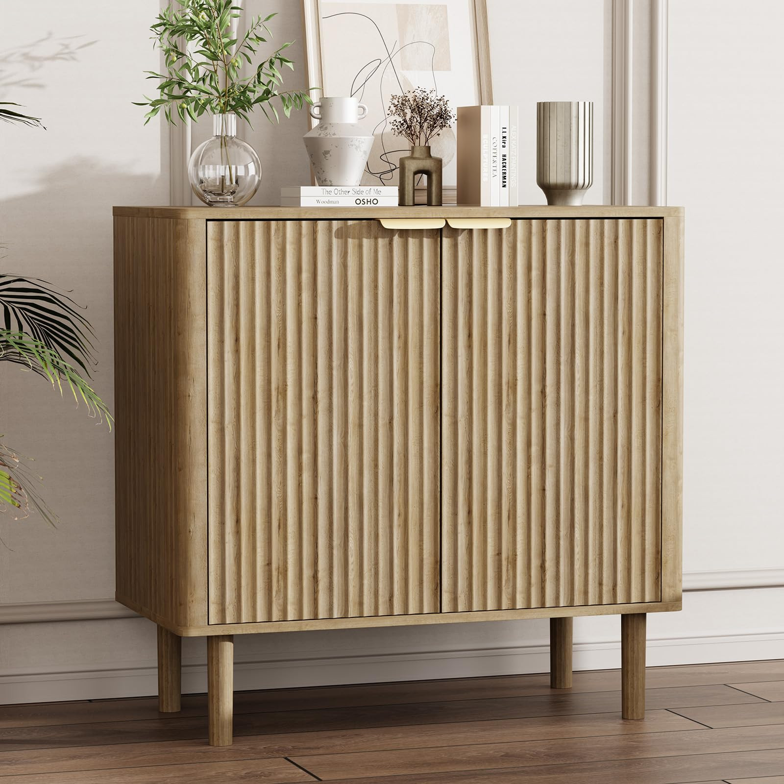 Sideboard Buffet Cabinet with Storage, Modern Fluted Accent Credenza with Doors & Adjustable Shel... | Amazon (US)
