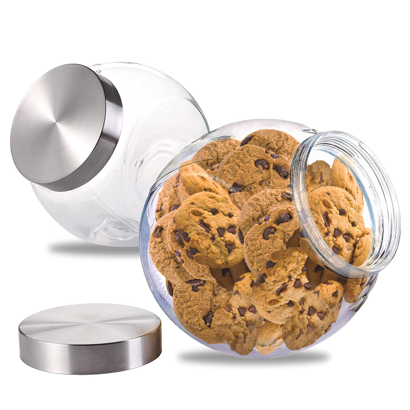 Nicunom 2 Pack Glass Candy Jar, 75 Ounce Cookie Jar with Lid Clear Candy Container, Kitchen Countert | Amazon (US)