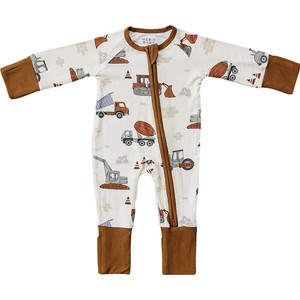 Construction Trucks Bamboo Zipper for Babies | Double Zipper, Sizes Newborn to 18M | Mebie Baby