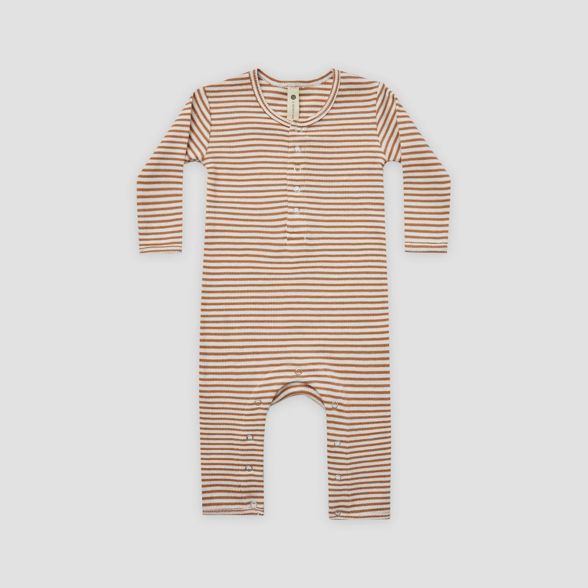 Q by Quincy Mae Baby Striped Rib Long Sleeve Romper - Ivory/Clay Brown | Target