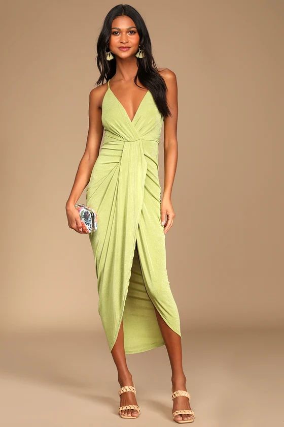 Dreamy Date Light Green Surplice Midi Dress | Lulus