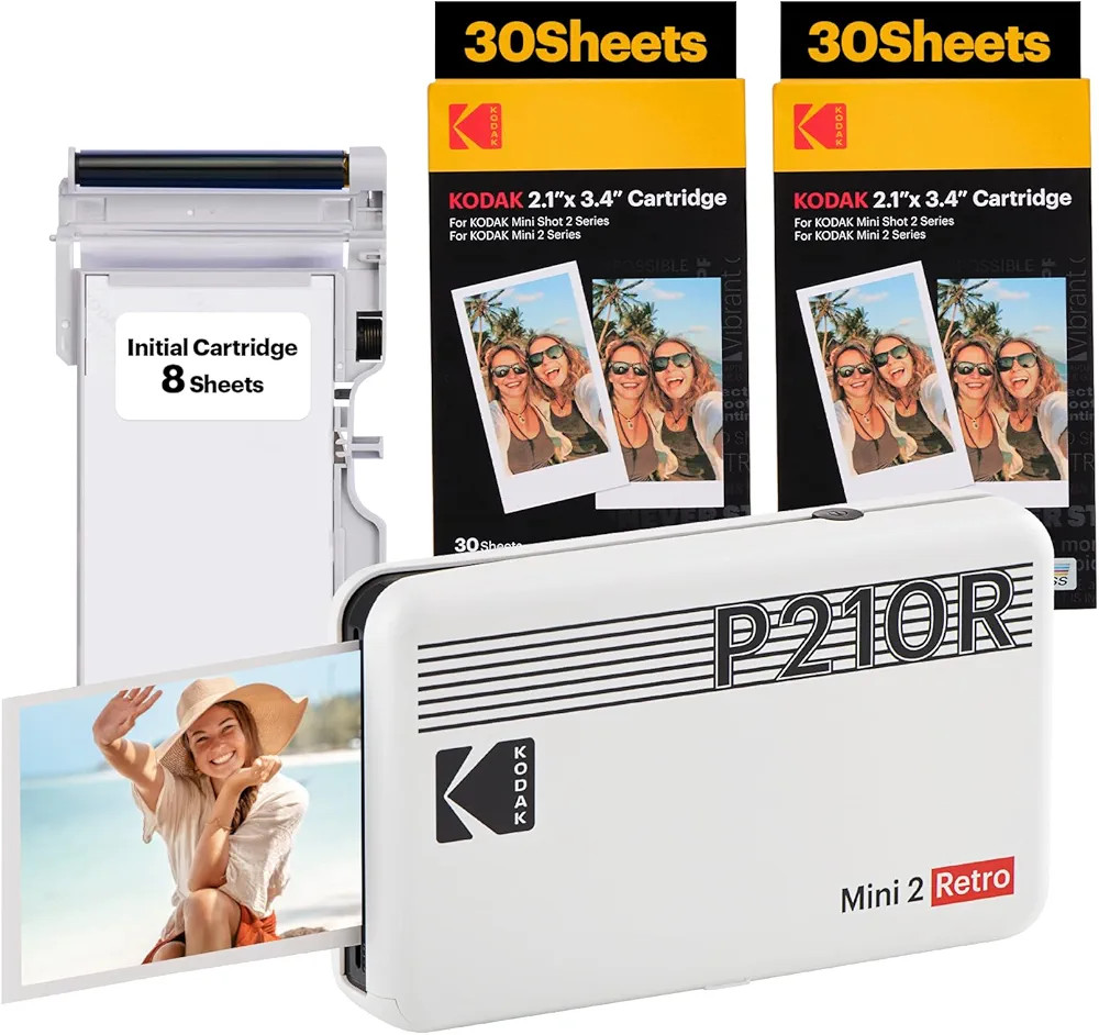 KODAK Mini 2 Retro 4PASS Portable Photo Printer (2.1x3.4 inches) Initial 8 Sheets + 60 Sheets Bun... | Amazon (US)