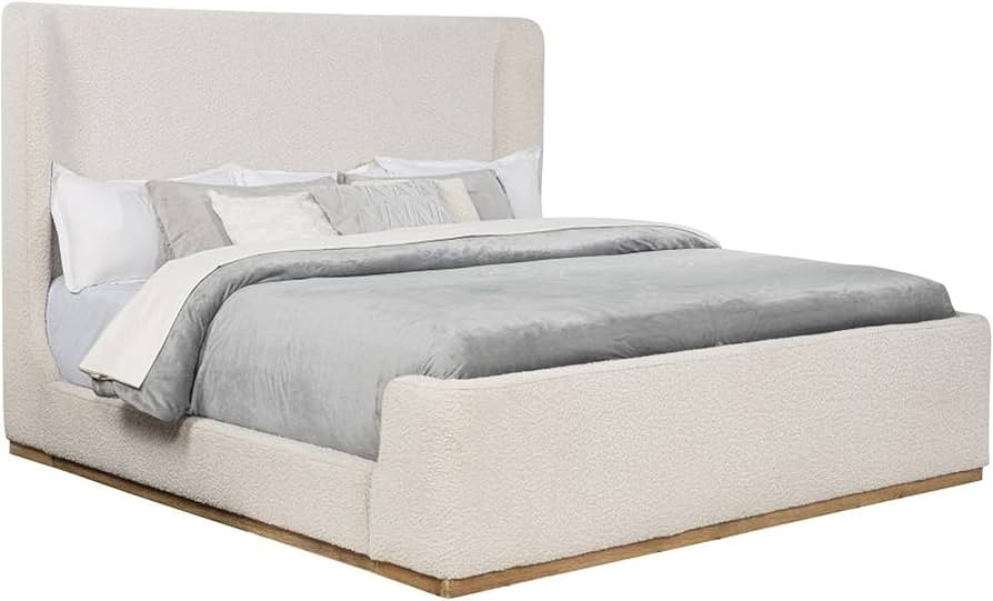 CARTESIAN Upholstered Platform King Bed, Cream Boucle Fabric with Oak Base, Modern Farmhouse Styl... | Amazon (US)