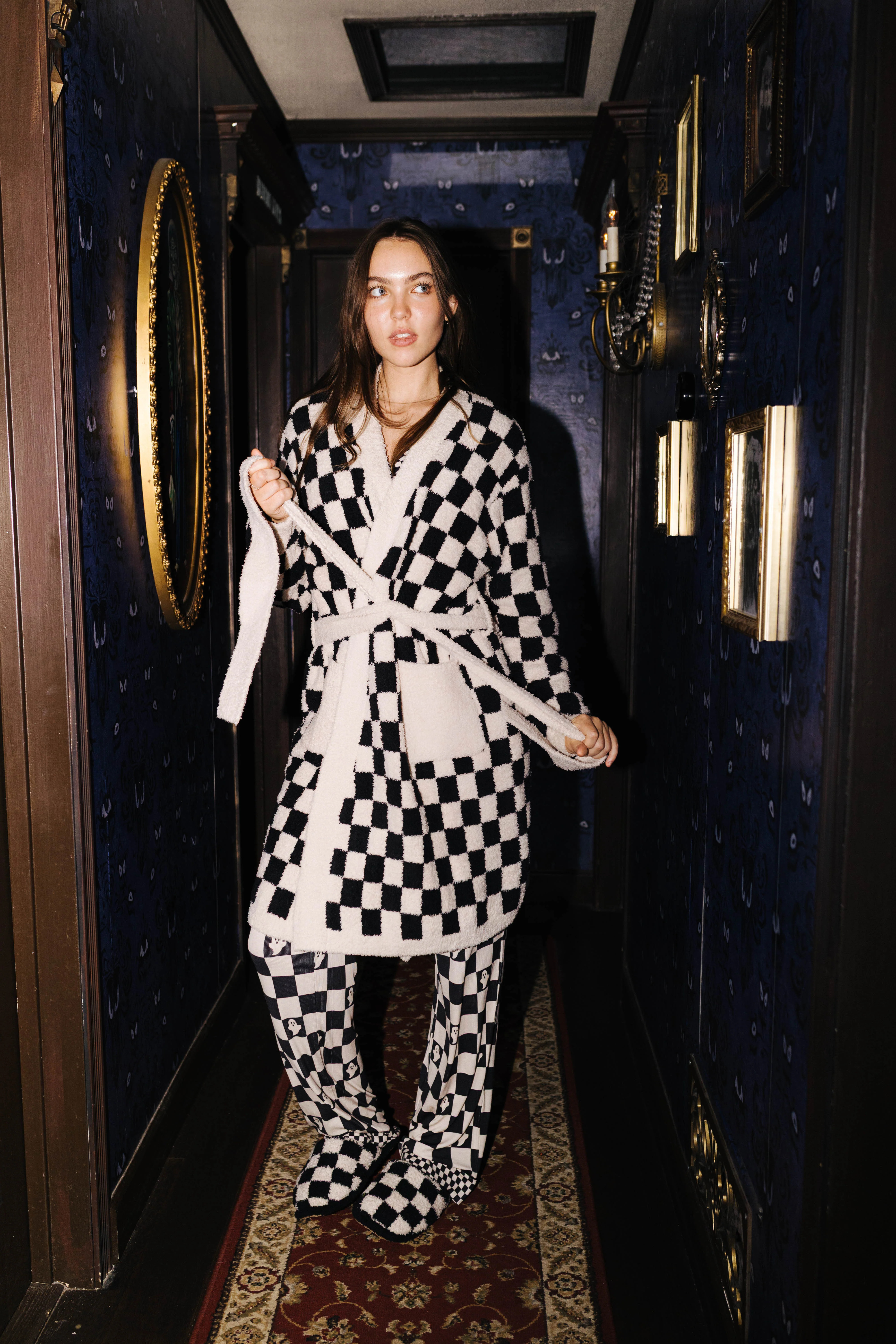 Sand & Black Check Fluffy Robe | Staykation