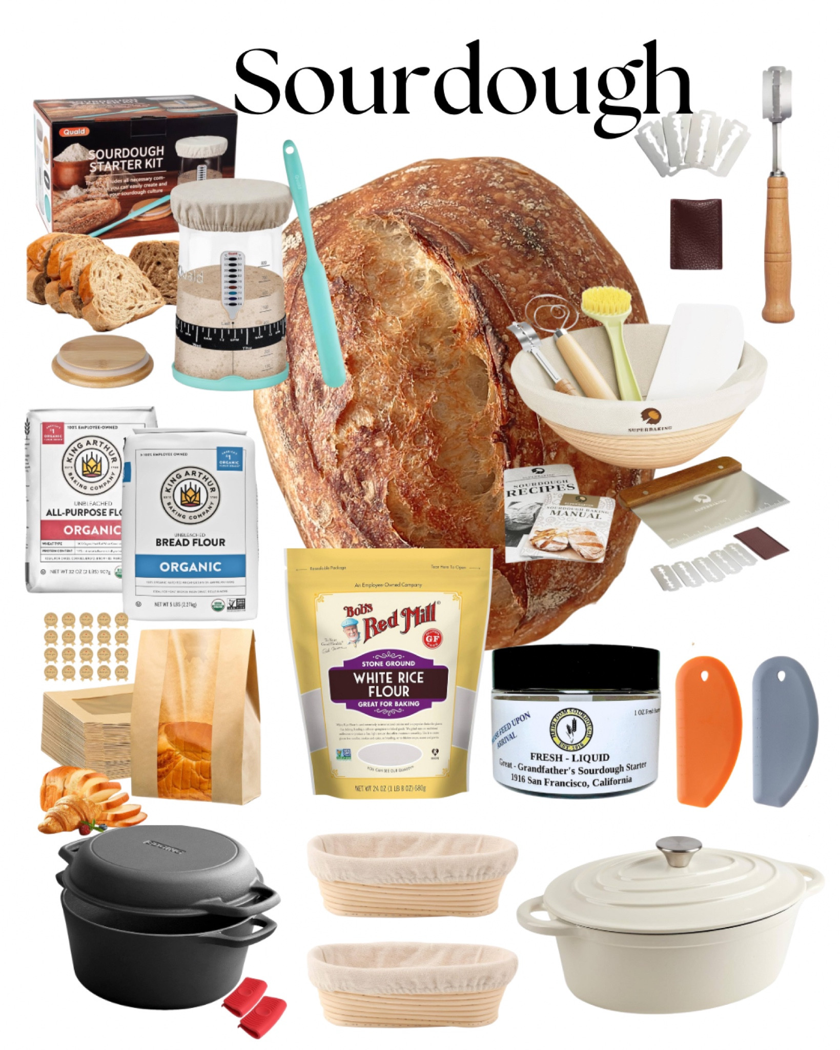 I am enjoying making sourdough bread every week.  It is so delicious!  I have compiled many of the items I use to make and bake the bread.  

#LTKsourdough
#LTKbaking

#LTKHome