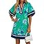 Wenrine Womens Summer Mini Dress Puff Sleeve Casual V Neck Floral Color Block Side Slit Loose Shi... | Amazon (US)
