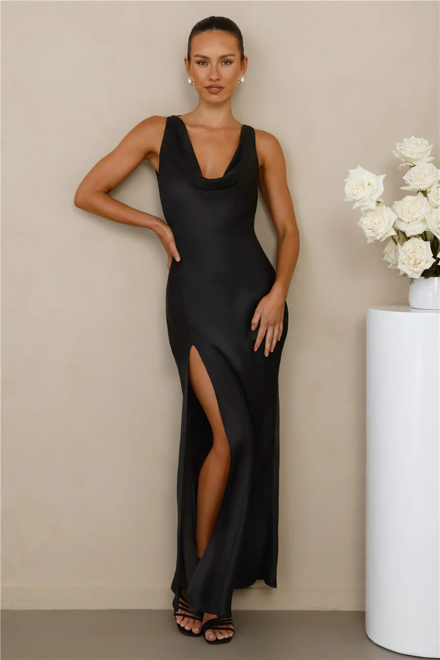 The Loretta Cowl Satin Maxi Dress Black | Hello Molly (US)
