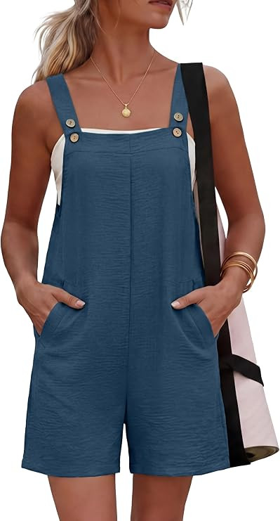 Lepunuo Rompers for Women Summer Boho Loose Fit Sleeveless Short Jumpsuits Overalls Vacation Outf... | Amazon (US)