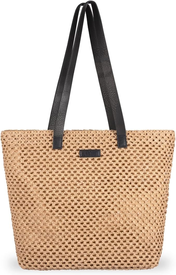 YXILEE Straw Bag for Women - Summer Beach Foldable Staw Tote Bag - Handmade Large Zipper Woven Sh... | Amazon (US)