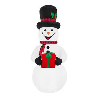6.5 ft. Snowman With Present Holiday Inflatable | The Home Depot