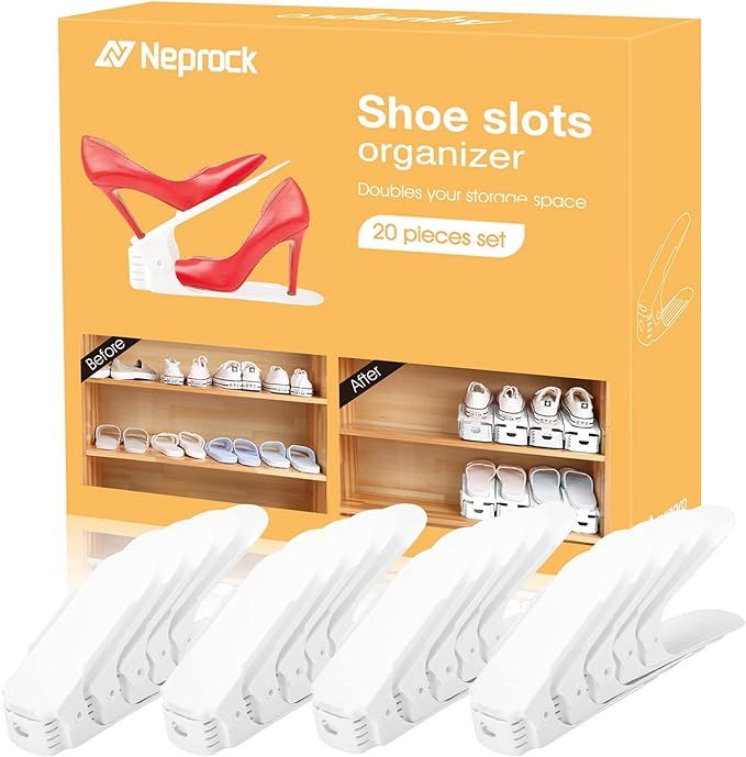 Shoe Slots Organizer, Adjustable Shoe Stacker Storage Space Saver, Double Deck Shoe Rack Holder f... | Amazon (US)