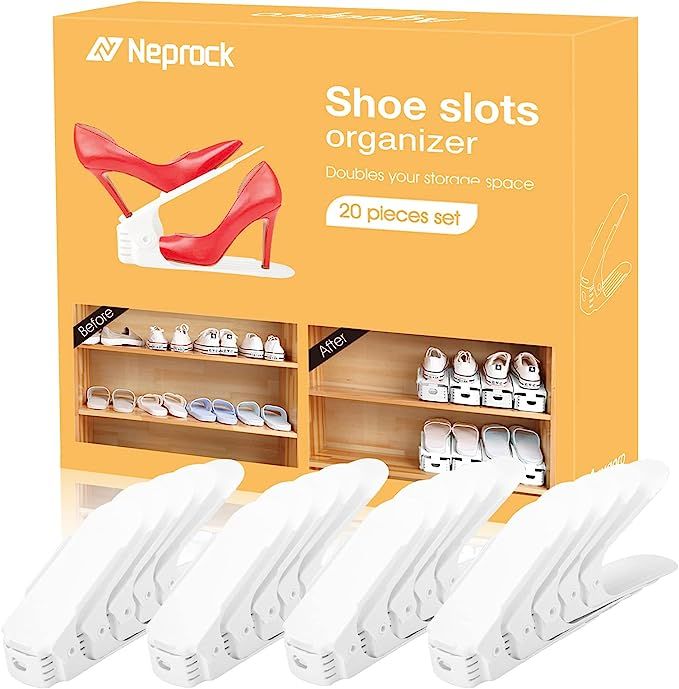 Amazon.com: Shoe Slots Organizer, Adjustable Shoe Stacker Storage Space Saver, Double Deck Shoe R... | Amazon (US)