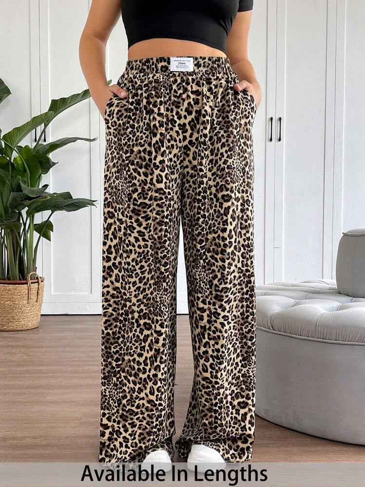 SHEIN Tall CURVE Plus Size Women's Wide-Leg Street Trousers In Leopard Print Woven, Summer Outfits For Women, Graphic Outfits Women, Concert Outfit Women, Rave Outfits Festival, Streetwear For Women, Graduation Outfit Women | SHEIN