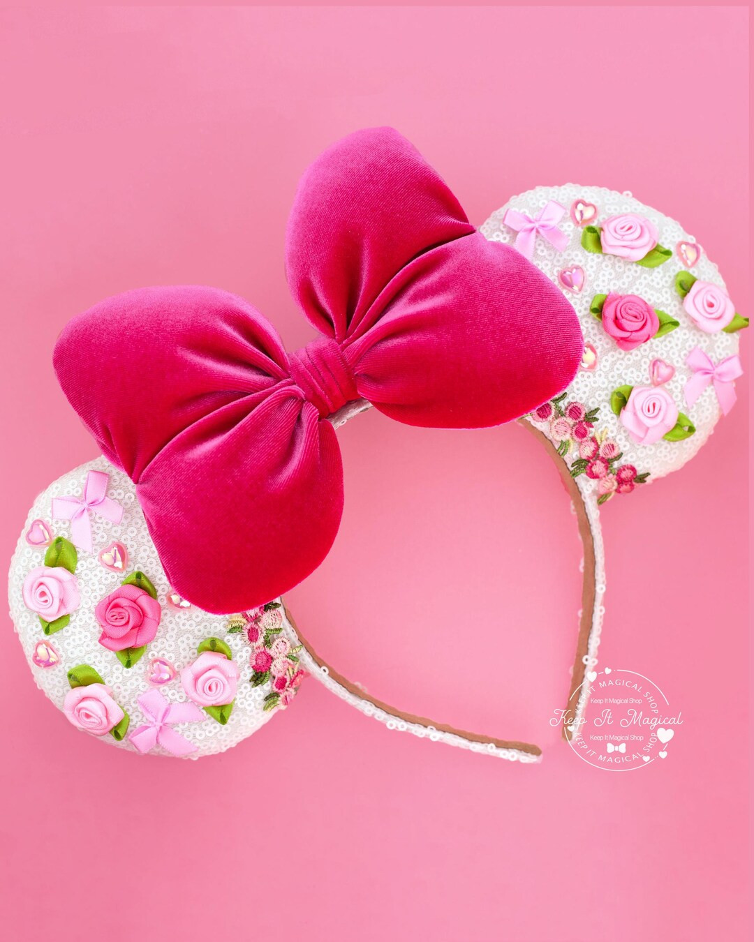 Flower Minnie Ears Coquette Ears Pink Floral Mickey Ears Headband Pearl Mickey Ears Flower Mickey... | Etsy (US)