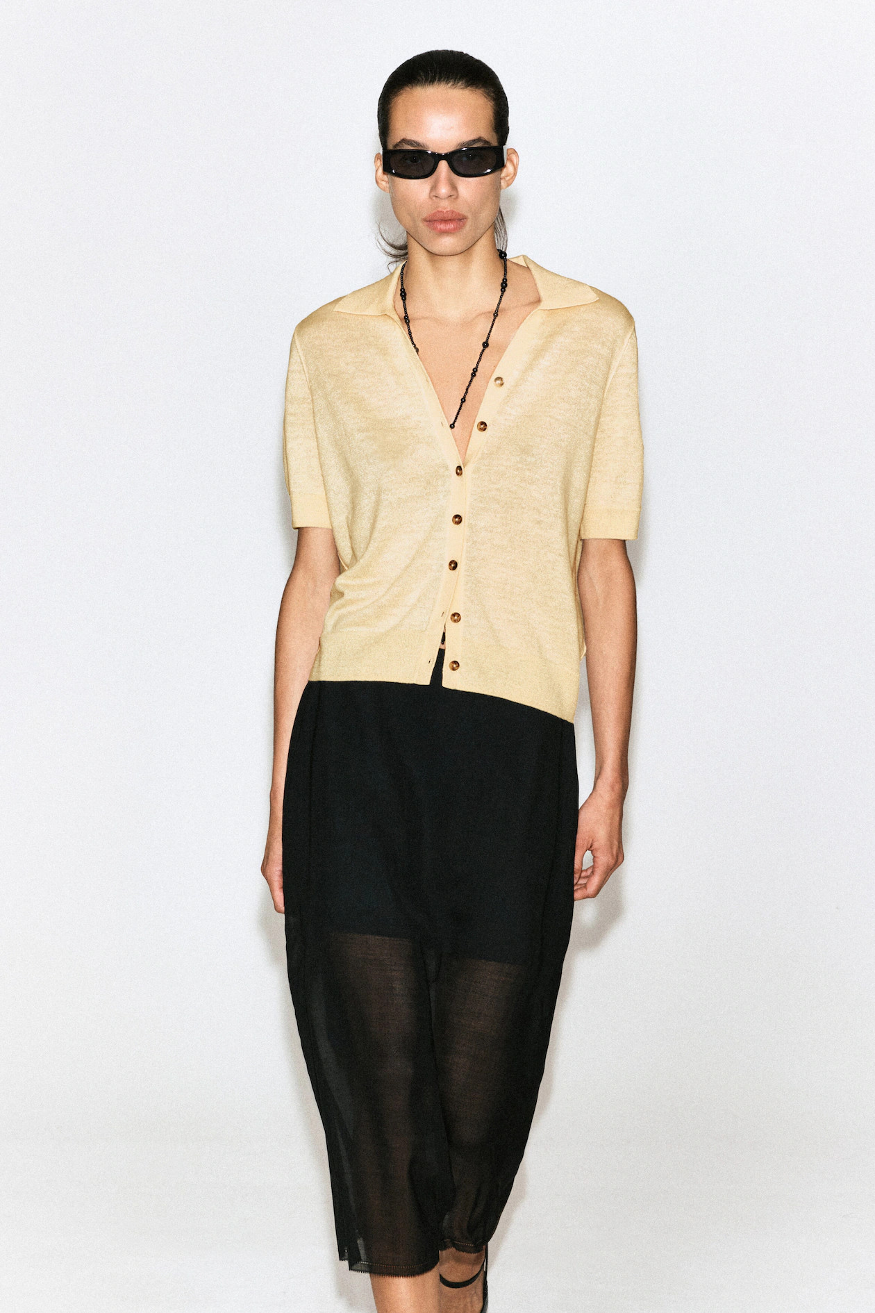 KNITTED LINEN-MERINO SHORT-SLEEVED SHIRT - YELLOW | COS GB | COS UK
