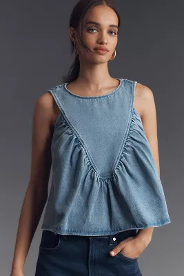 Mare Mare x Anthropologie Denim Shirred Blouse | Anthropologie (US)