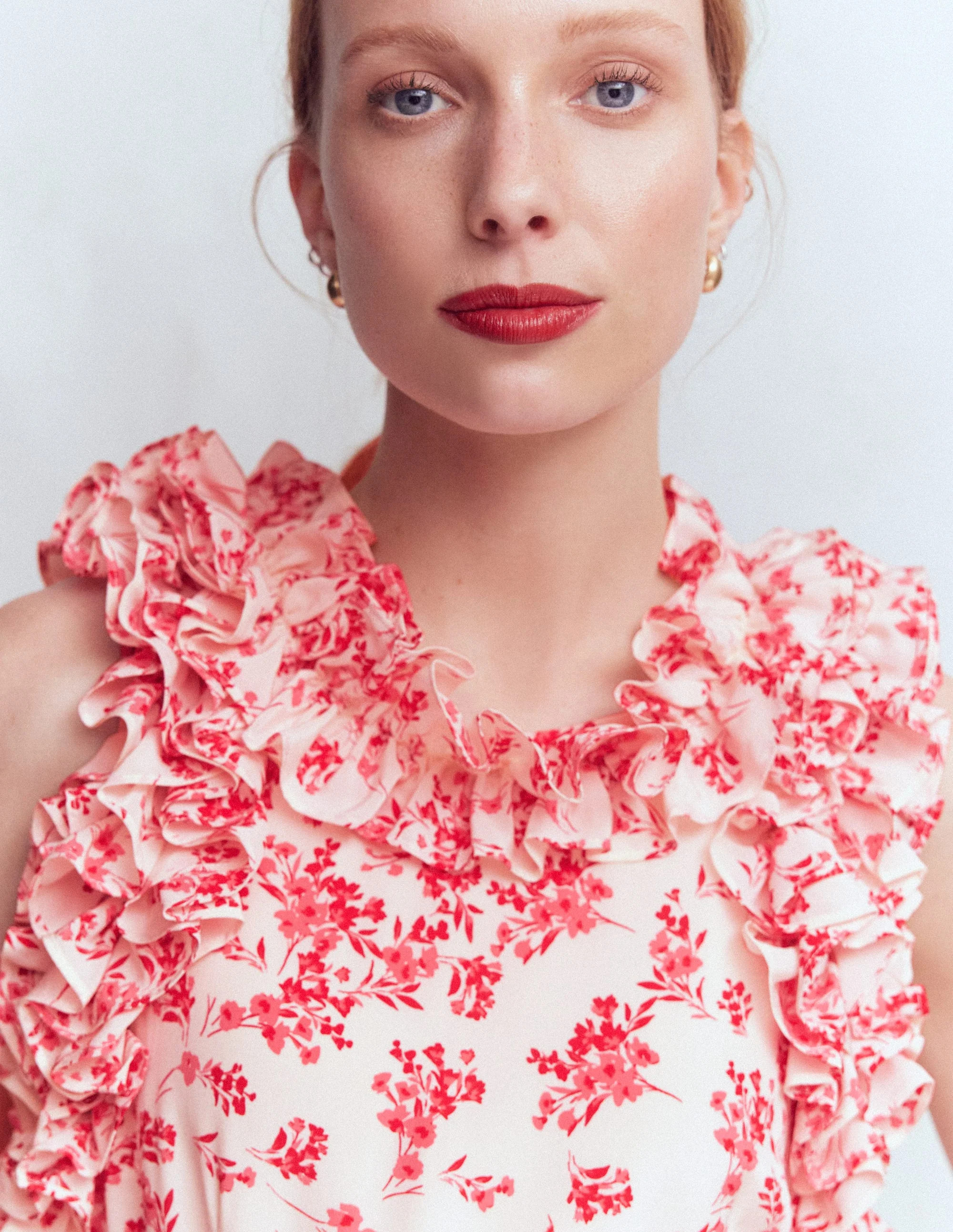 Ruffle Silk Midi Dress-Pink Bloom Scatter Mono | Boden (US)