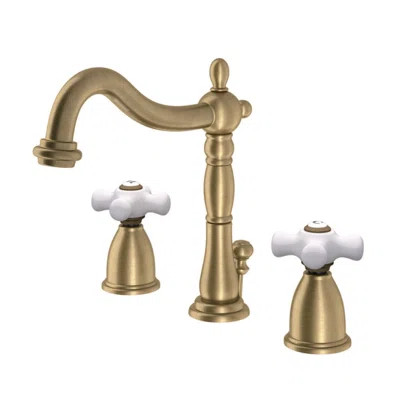 Kingston Brass Heritage Two-Handle 3-Hole Deck Mount Widespread Bathroom Faucet with Brass Pop-Up Drain | Wayfair North America
