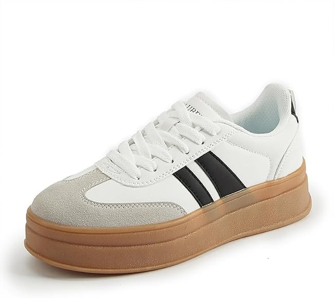 Women's Chunky Platform Sneakers - Retro Vintage Leather Casual Tennis Shoes- Thick Rubber Gum So... | Amazon (US)