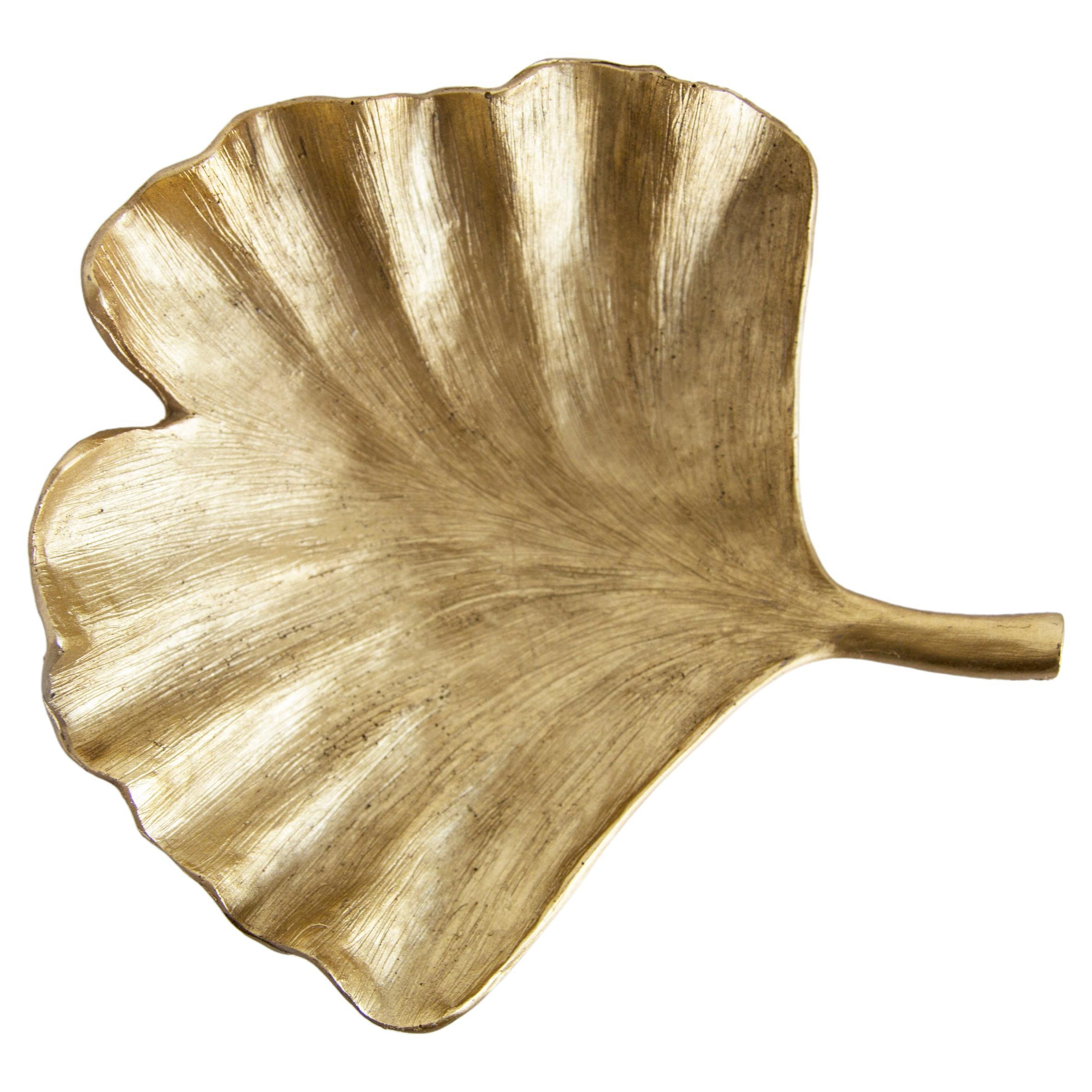 Mid Century Style Ginkgo Biloba Leaf Gold Gypsum Plate, Italy, 2000s | 1stDibs