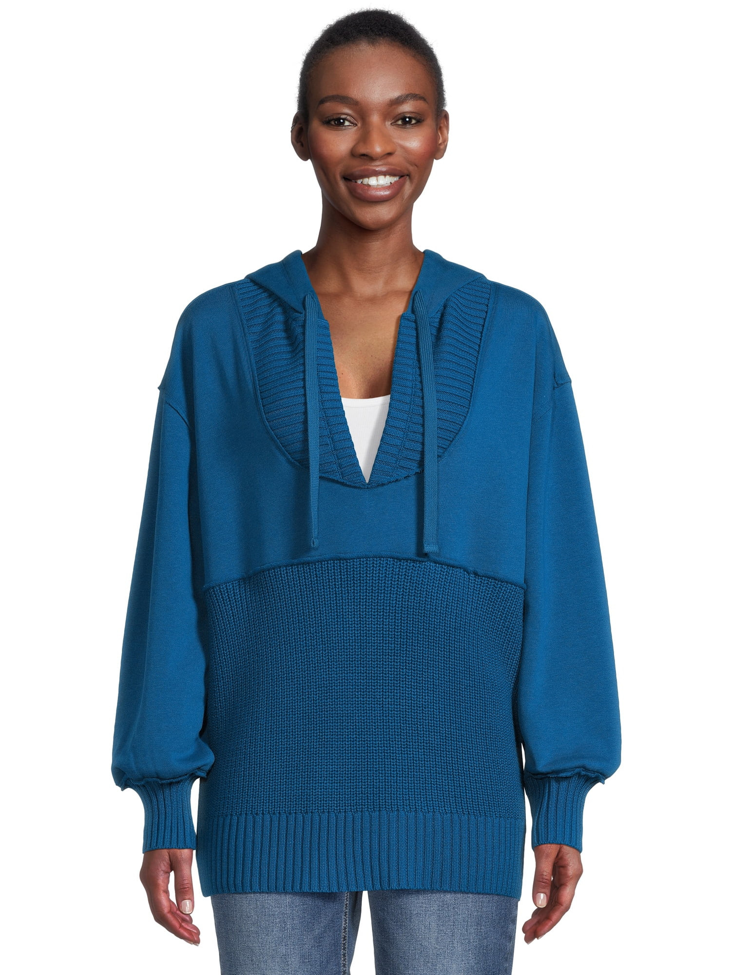 Time and Tru Women's Mixed Media Hoodie, Sizes S-3XL | Walmart (US)