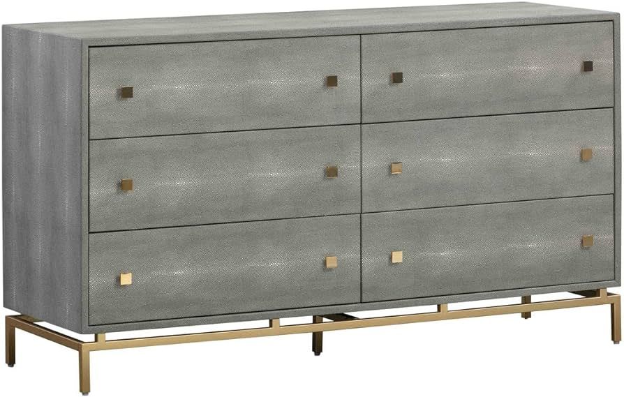 TOV Furniture Pesce 32.5" H 6-Drawer Acacia & MDF Wood Dresser in Gray | Amazon (US)