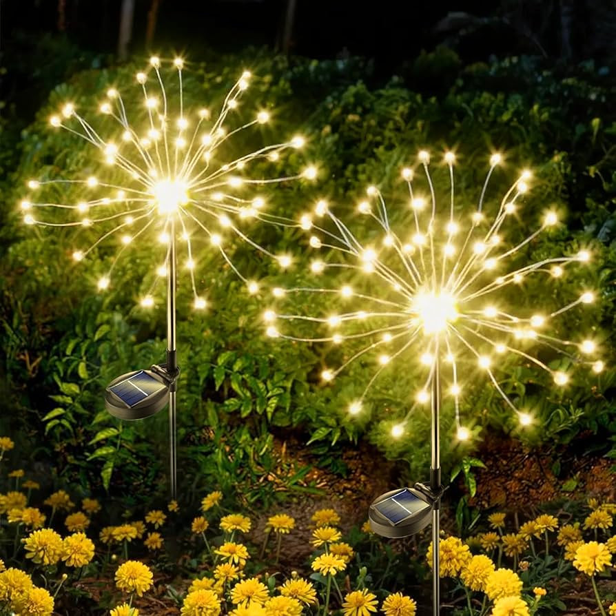 Anordsem Solar Garden Lights Outdoor: Bendable Copper Wire with 120 LED Firework Beads - Warm Wat... | Amazon (US)