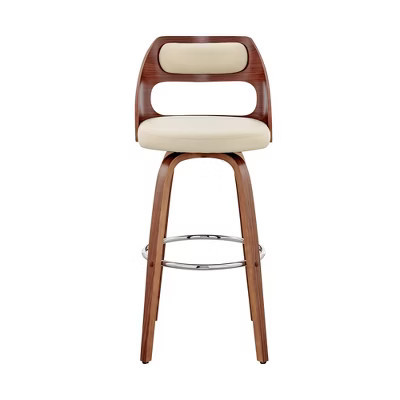 HomeRoots 30" Cream and Brown Faux Leather Swivel Bar Chair | Target