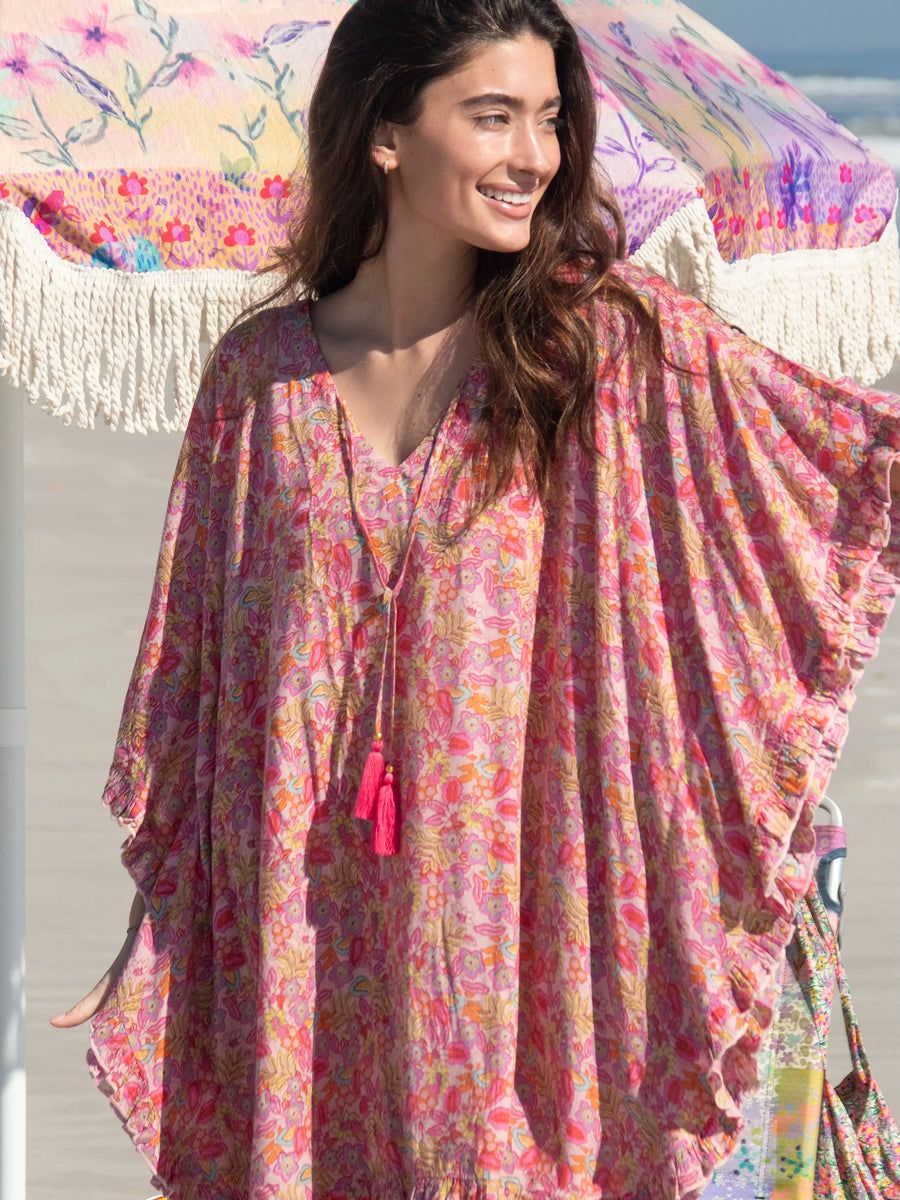 Ruffle Cover-Up - Pink Leafy Floral | Natural Life