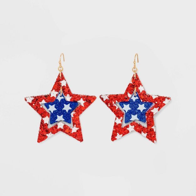 Americana Glitter Star Cut Out Drop Earrings | Target