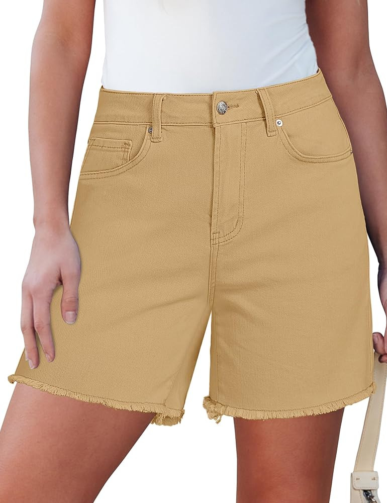 luvamia Jean Shorts for Women High Waisted Stretchy Frayed Hem Denim Jorts | Amazon (US)