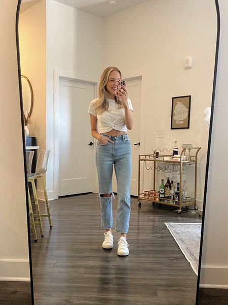 Jeans and white crop top casual outfit, brewery outfit, Vejas sneakers outfit idea 

#LTKfindsunder100 #LTKstyletip #LTKfindsunder50