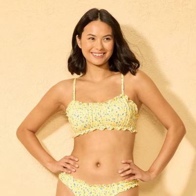 Women's Ruffle Edge Bralette Bikini Top - Wild Fable™ Yellow/Blue Floral Print M | Target