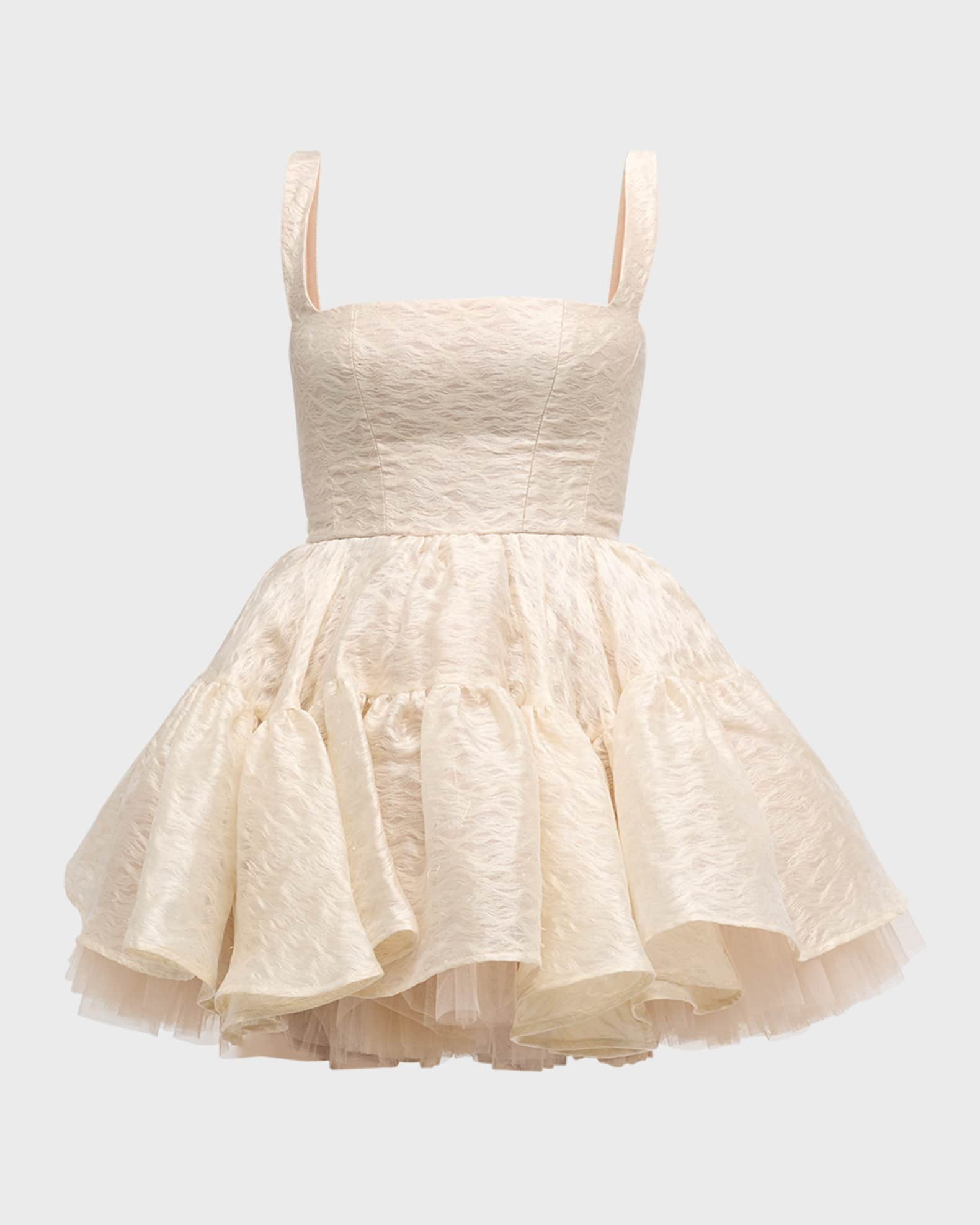 Tiara Ruffle Fit-&-Flare Jacquard Mini Dress | Neiman Marcus